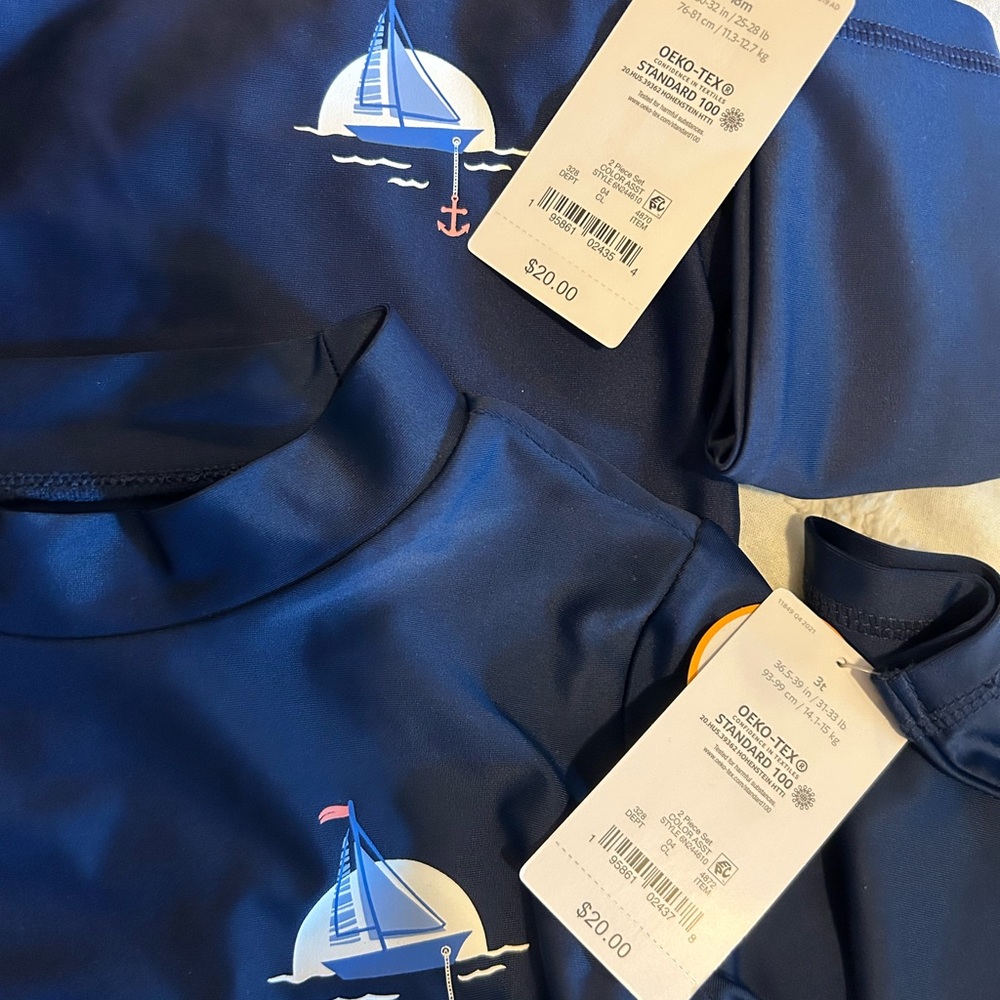 Carter’s nautical rash guard set, long sleeve navy blue. 18mo and 3T